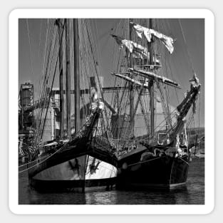 Tall Ships in Monochrome - Square Crop Sticker